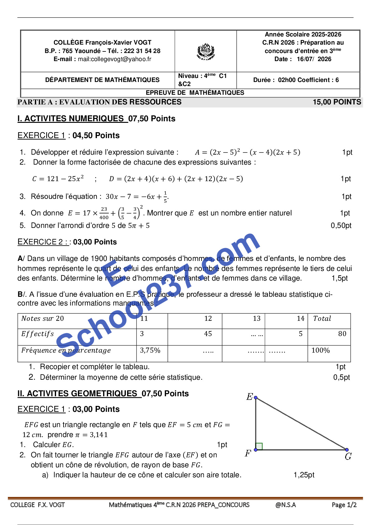 Epreuve 3 maths 4eC CRN 2026 Vogt